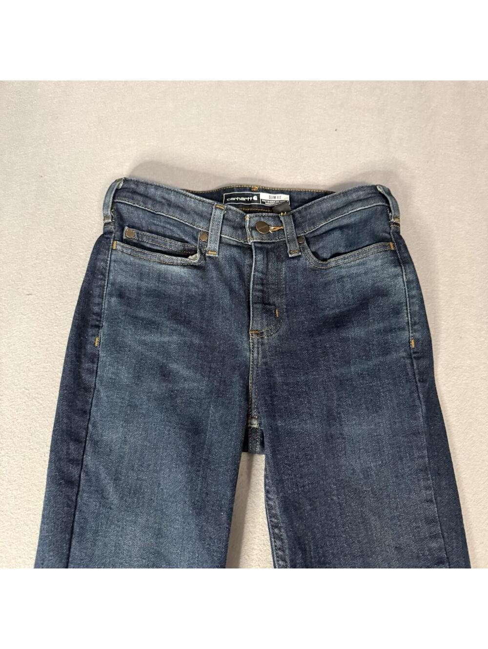 Carhartt Jeans Womens Size 2 Regular Slim Fit Dark Wash Stretch Blue Denim - Picture 4 of 14